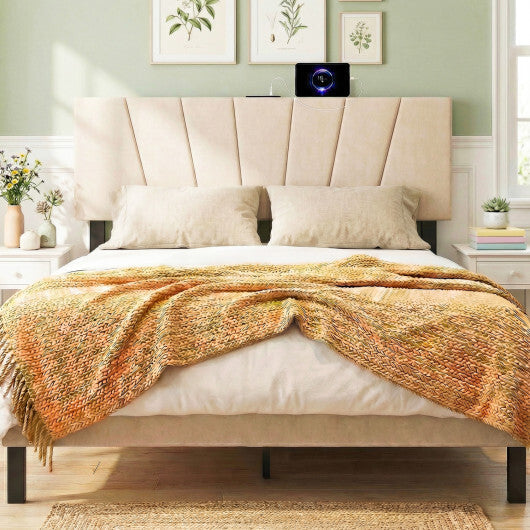 Headboard for Queen and Full Size Bed Geometric Upholstered Head Board-Gray W2B