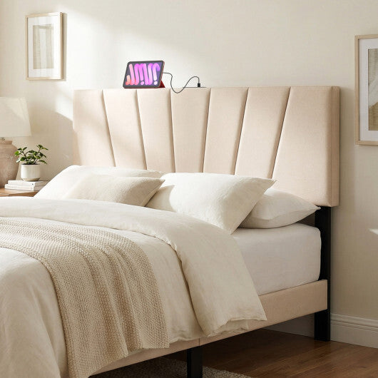 Headboard for Queen and Full Size Bed Geometric Upholstered Head Board-Gray W2B