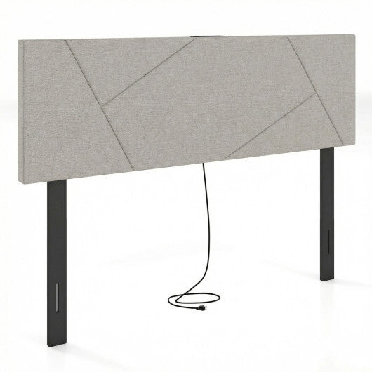 Headboard for Full Size Bed and Queen Geometric Upholstered Head Board-Gray W2B