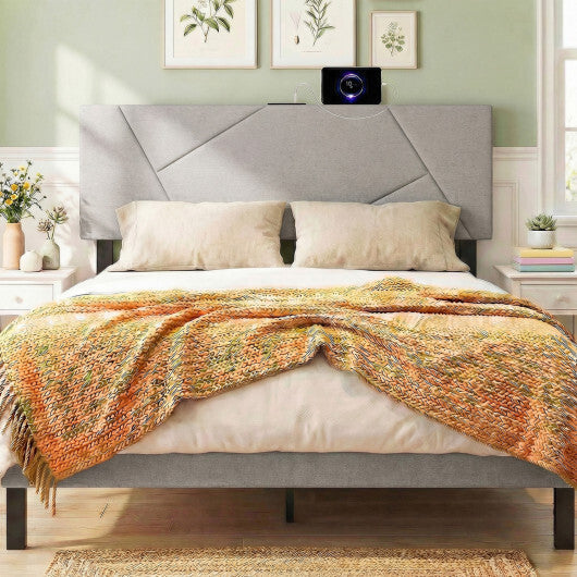 Headboard for Full Size Bed and Queen Geometric Upholstered Head Board-Gray W2B