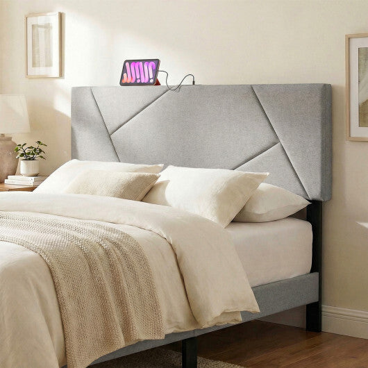 Headboard for Full Size Bed and Queen Geometric Upholstered Head Board-Gray W2B