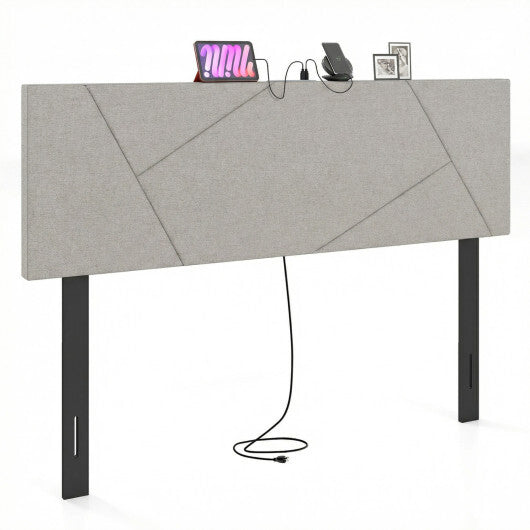 Headboard for Full Size Bed and Queen Geometric Upholstered Head Board-Gray W2B
