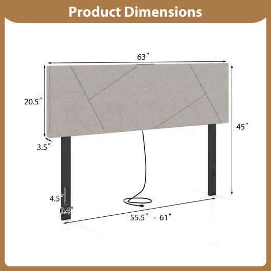 Headboard for Full Size Bed and Queen Geometric Upholstered Head Board-Gray W2B
