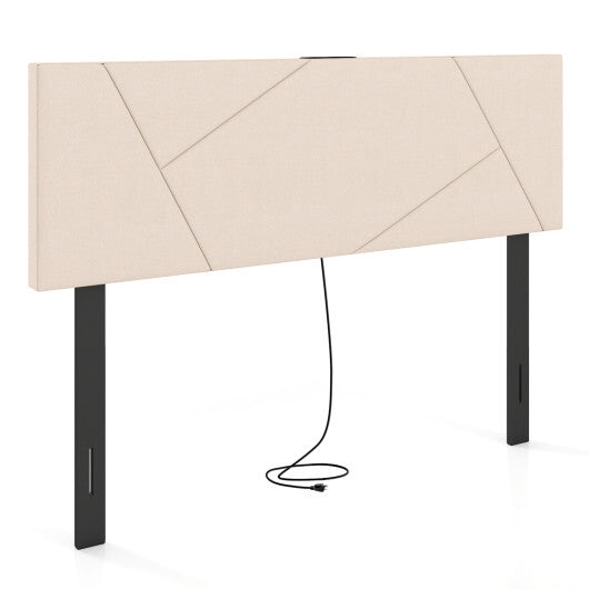 Headboard for Full Size Bed and Queen Geometric Upholstered Head Board-Gray W2B