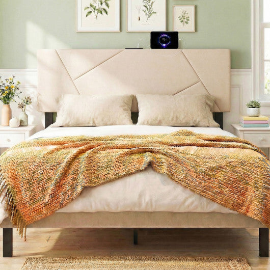 Headboard for Full Size Bed and Queen Geometric Upholstered Head Board-Gray W2B