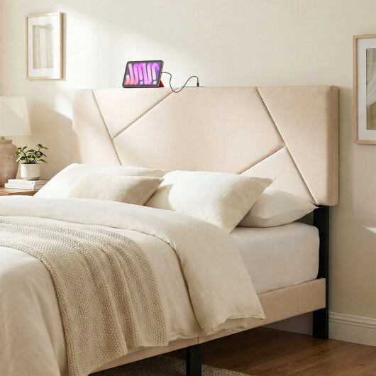 Headboard for Full Size Bed and Queen Geometric Upholstered Head Board-Gray W2B