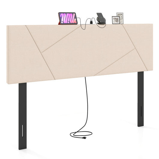 Headboard for Full Size Bed and Queen Geometric Upholstered Head Board-Gray W2B