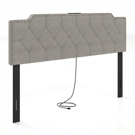 Headboard for Queen and Full Size Bed Rivet Tufted Upholstered Head Board-Gray W2B