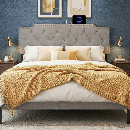 Headboard for Queen and Full Size Bed Rivet Tufted Upholstered Head Board-Gray W2B