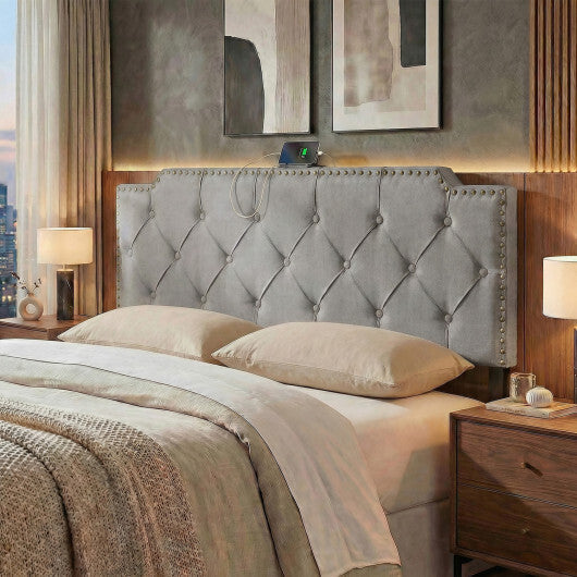 Headboard for Queen and Full Size Bed Rivet Tufted Upholstered Head Board-Gray W2B