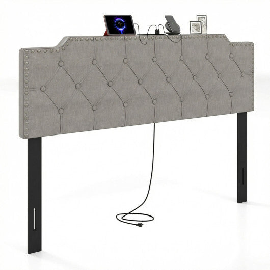 Headboard for Queen and Full Size Bed Rivet Tufted Upholstered Head Board-Gray W2B