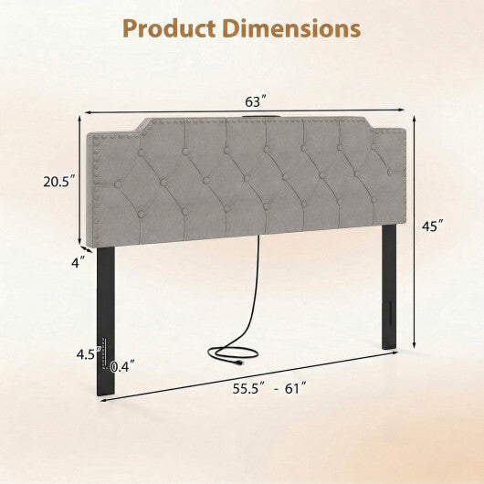 Headboard for Queen and Full Size Bed Rivet Tufted Upholstered Head Board-Gray W2B
