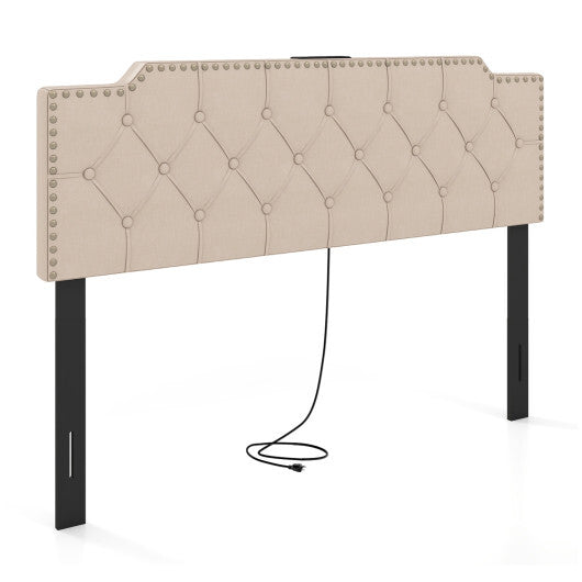 Headboard for Queen and Full Size Bed Rivet Tufted Upholstered Head Board-Gray W2B