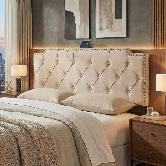 Headboard for Queen and Full Size Bed Rivet Tufted Upholstered Head Board-Gray W2B