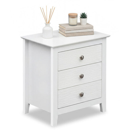 Modern Farmhouse 3-Drawer NightStand with Wood Grain Accents and Sleek Knobs-White W2B