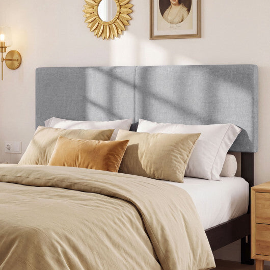 Upholstered Headboard Queen/Full Size Vertical Quilted Linen Fabric Bed Frame Mount Panel-Gray W2B