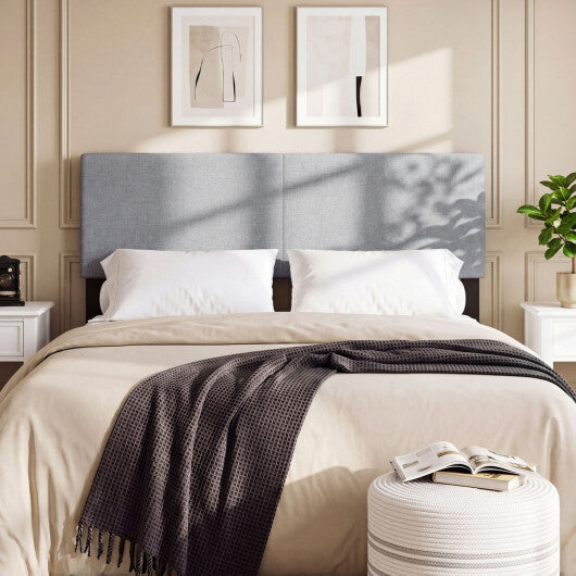 Upholstered Headboard Queen/Full Size Vertical Quilted Linen Fabric Bed Frame Mount Panel-Gray W2B