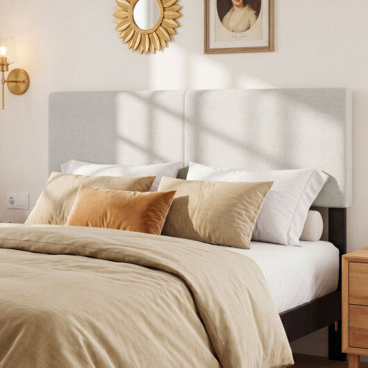 Upholstered Headboard Queen/Full Size Vertical Quilted Linen Fabric Bed Frame Mount Panel-Gray W2B