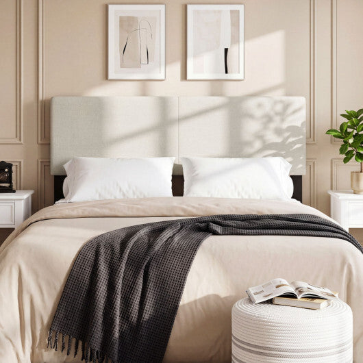 Upholstered Headboard Queen/Full Size Vertical Quilted Linen Fabric Bed Frame Mount Panel-Gray W2B