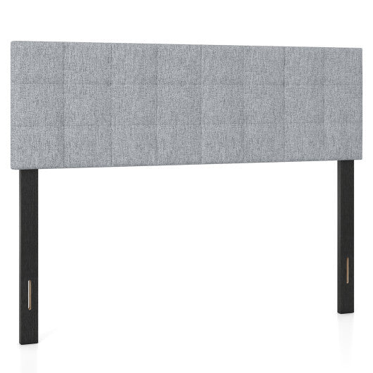 Upholstered Headboard Queen/Full Size Quilted Grid Linen Fabric Bed Frame Mount Panel-Gray W2B