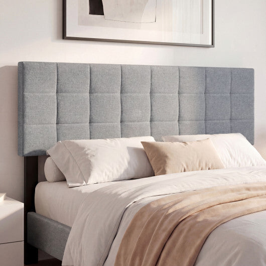 Upholstered Headboard Queen/Full Size Quilted Grid Linen Fabric Bed Frame Mount Panel-Gray W2B
