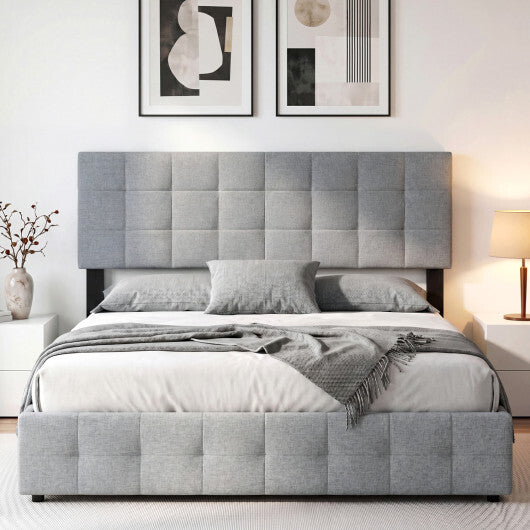 Upholstered Headboard Queen/Full Size Quilted Grid Linen Fabric Bed Frame Mount Panel-Gray W2B