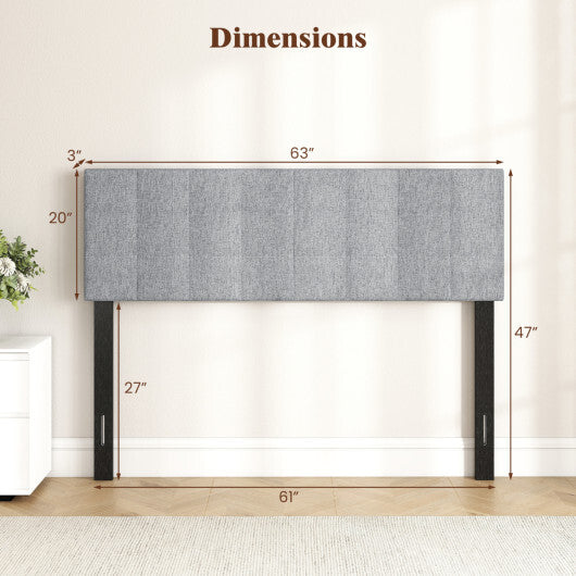 Upholstered Headboard Queen/Full Size Quilted Grid Linen Fabric Bed Frame Mount Panel-Gray W2B
