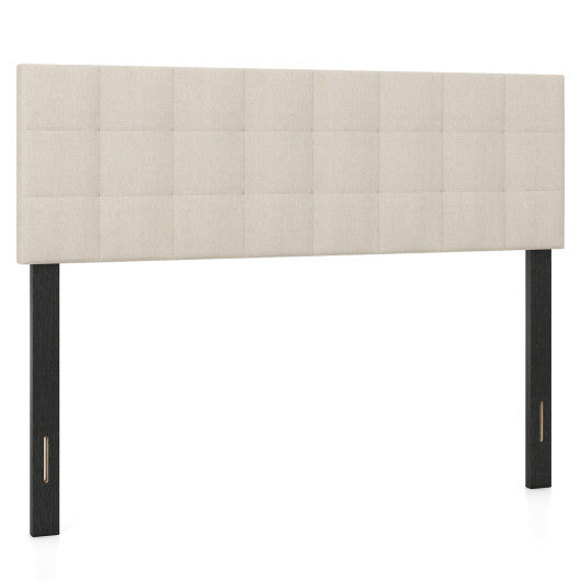 Upholstered Headboard Queen/Full Size Quilted Grid Linen Fabric Bed Frame Mount Panel-Gray W2B