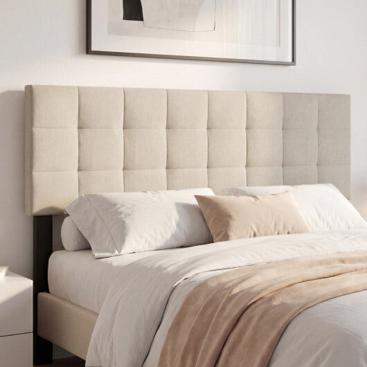 Upholstered Headboard Queen/Full Size Quilted Grid Linen Fabric Bed Frame Mount Panel-Gray W2B