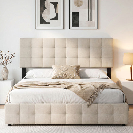 Upholstered Headboard Queen/Full Size Quilted Grid Linen Fabric Bed Frame Mount Panel-Gray W2B