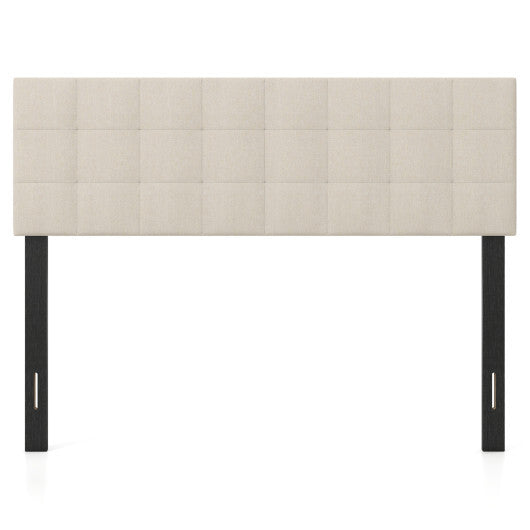 Upholstered Headboard Queen/Full Size Quilted Grid Linen Fabric Bed Frame Mount Panel-Gray W2B