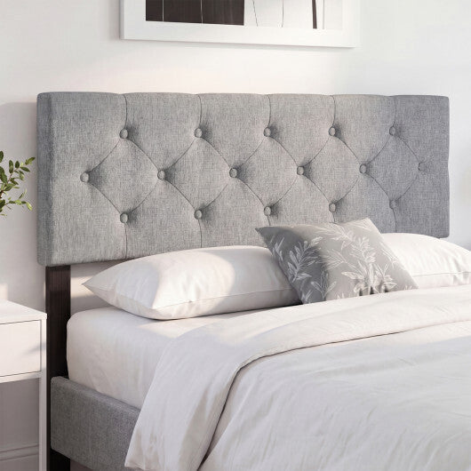 Upholstered Headboard Queen/Full Size Tufted Linen Fabric Bed Frame Mount Panel-Gray W2B