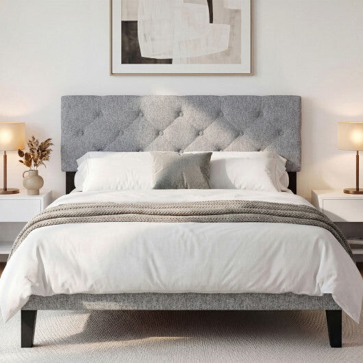 Upholstered Headboard Queen/Full Size Tufted Linen Fabric Bed Frame Mount Panel-Gray W2B