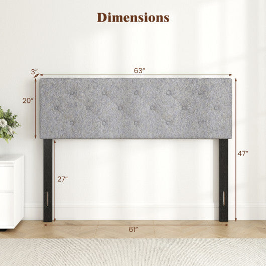 Upholstered Headboard Queen/Full Size Tufted Linen Fabric Bed Frame Mount Panel-Gray W2B