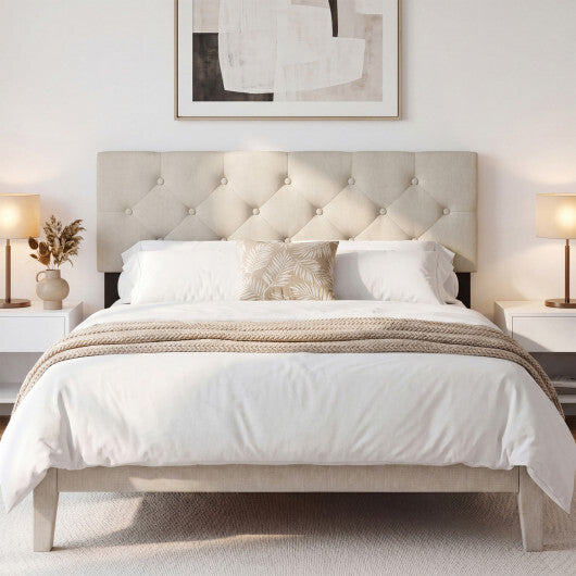 Upholstered Headboard Queen/Full Size Tufted Linen Fabric Bed Frame Mount Panel-Gray W2B