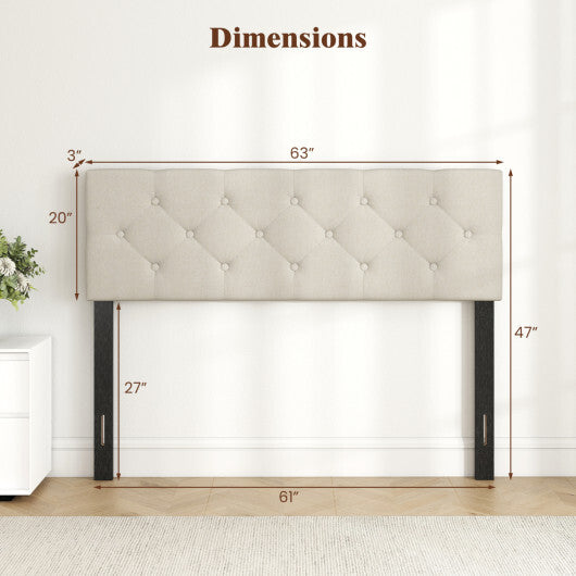 Upholstered Headboard Queen/Full Size Tufted Linen Fabric Bed Frame Mount Panel-Gray W2B