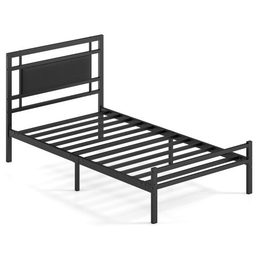 Metal Bed Frame with Upholstered Headboard-Twin Size W2B
