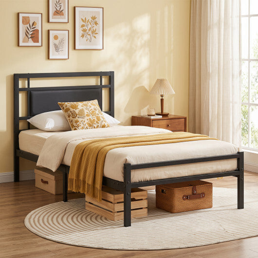 Metal Bed Frame with Upholstered Headboard-Twin Size W2B