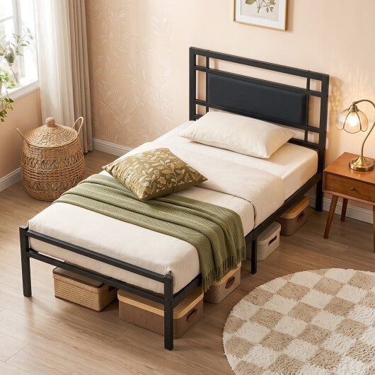 Metal Bed Frame with Upholstered Headboard-Twin Size W2B