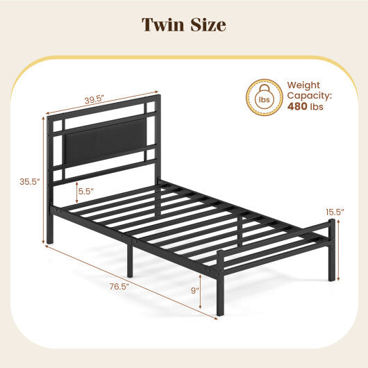 Metal Bed Frame with Upholstered Headboard-Twin Size W2B