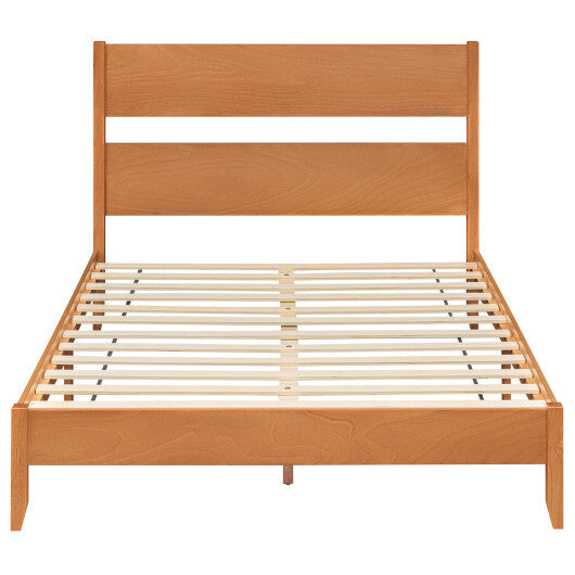 Queen Bed Frame with Headboard and Solid Wood Legs 12 Slats-Warm Brown W2B