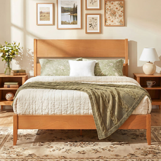Queen Bed Frame with Headboard and Solid Wood Legs 12 Slats-Warm Brown W2B