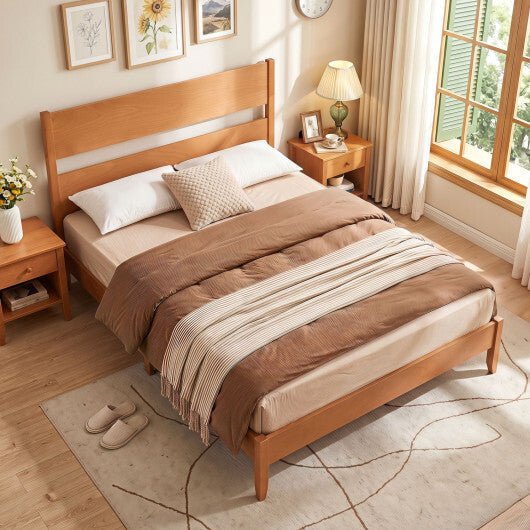 Queen Bed Frame with Headboard and Solid Wood Legs 12 Slats-Warm Brown W2B