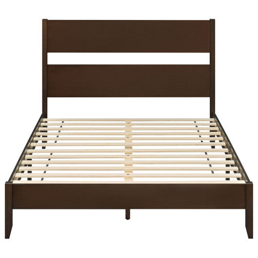 Queen Bed Frame with Headboard and Solid Wood Legs 12 Slats-Warm Brown W2B