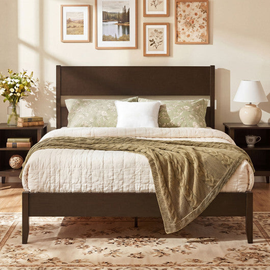 Queen Bed Frame with Headboard and Solid Wood Legs 12 Slats-Warm Brown W2B