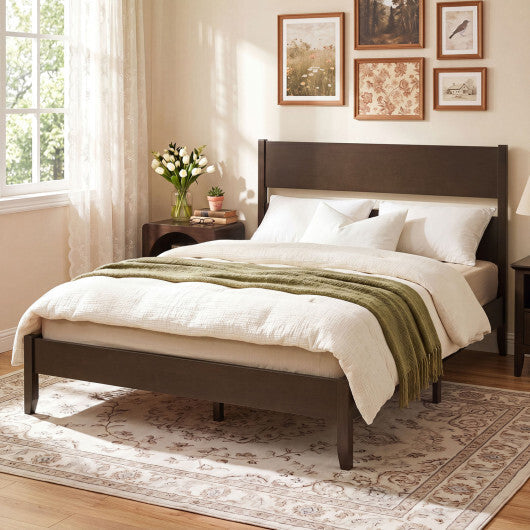 Queen Bed Frame with Headboard and Solid Wood Legs 12 Slats-Warm Brown W2B