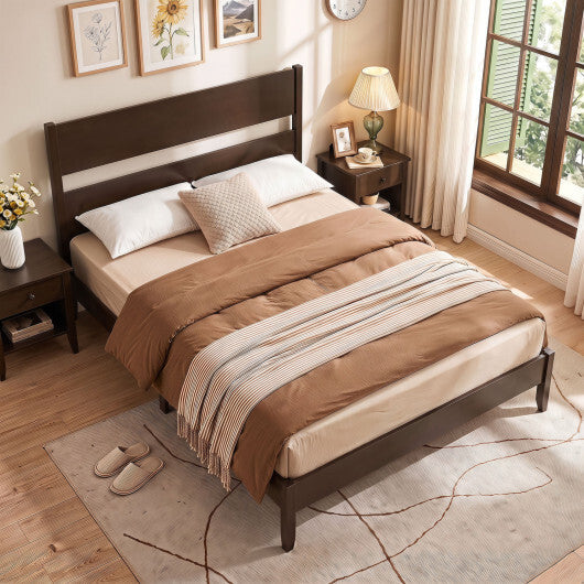 Queen Bed Frame with Headboard and Solid Wood Legs 12 Slats-Warm Brown W2B
