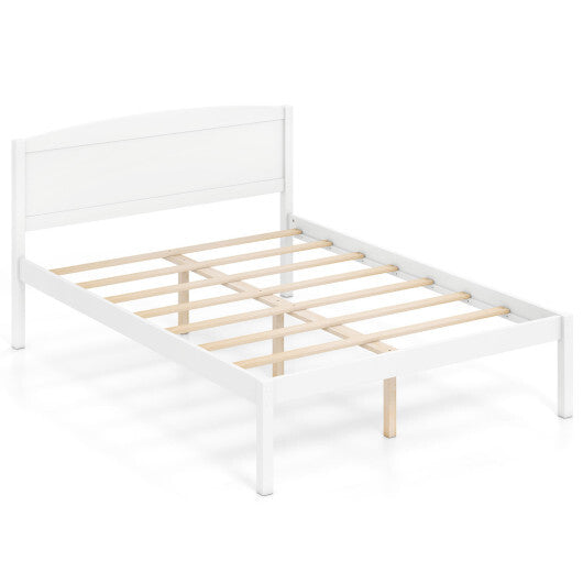 Full Size Wooden Platform Bed Frame with Curved Headboard-Walnut W2B