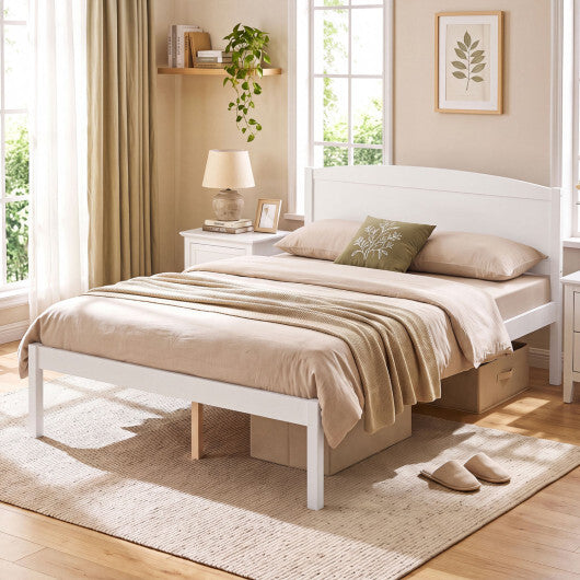 Full Size Wooden Platform Bed Frame with Curved Headboard-Walnut W2B