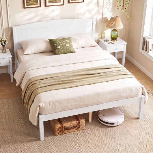 Full Size Wooden Platform Bed Frame with Curved Headboard-Walnut W2B
